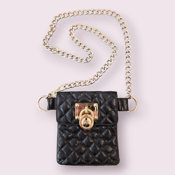 Michael Kors Quilted Leather Belt Bag – Black & Gold - Picture 1 of 4